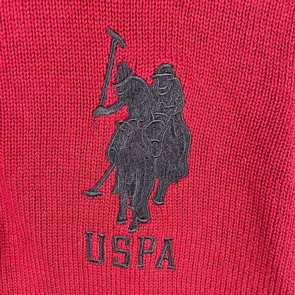 US Polo Assn Men SZ S Red 1/4 Zip Mock Neck Cotton Pullover Long Sleeves Sweater - Picture 6 of 11